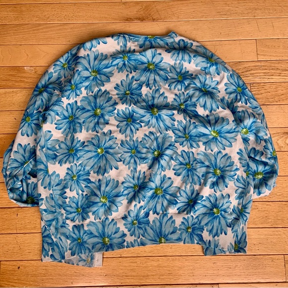 Oliver Perry Blue Floral Silk Cardigan Sweater L - Picture 5 of 5